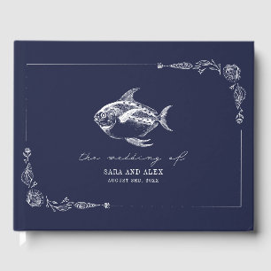 Libro De Visitas Boda Rustic Fish Dark Blue Beach