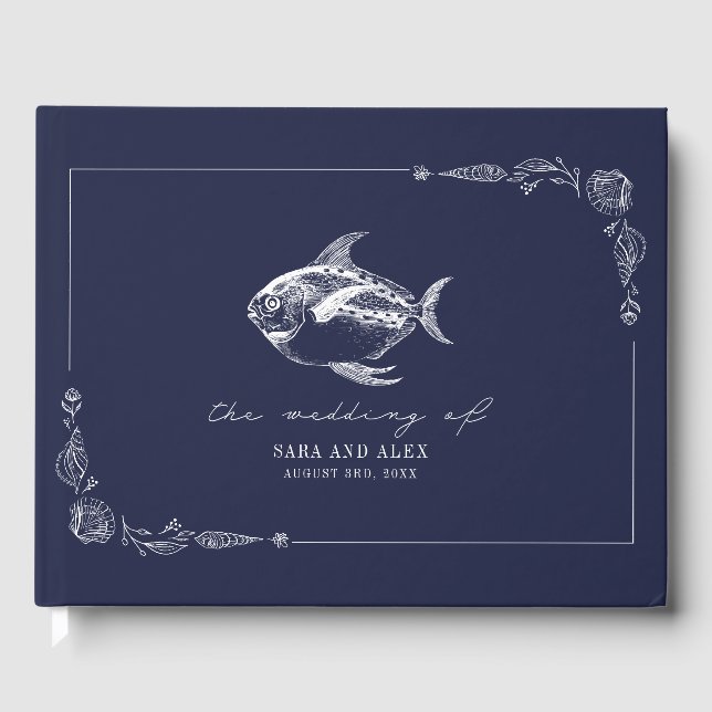 Libro De Visitas Boda Rustic Fish Dark Blue Beach (Anverso)