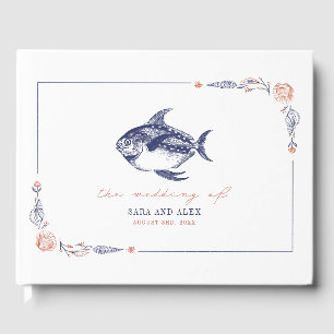 Libro De Visitas Boda Rustic Fish Red & Blue Beach