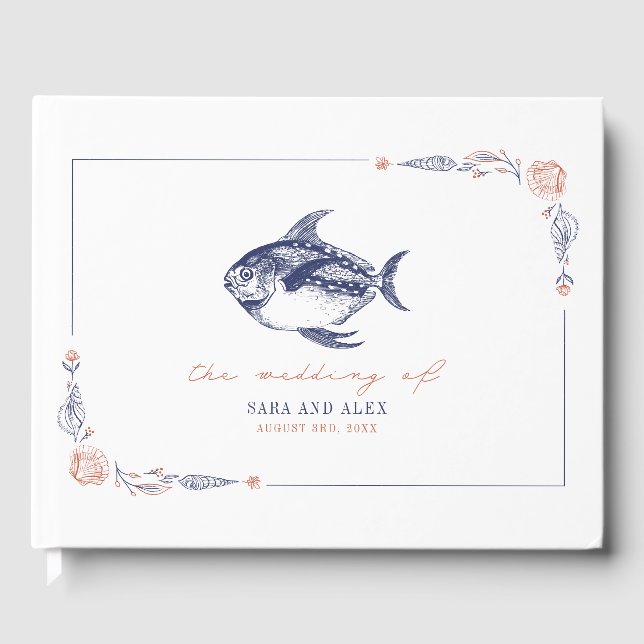 Libro De Visitas Boda Rustic Fish Red & Blue Beach (Anverso)