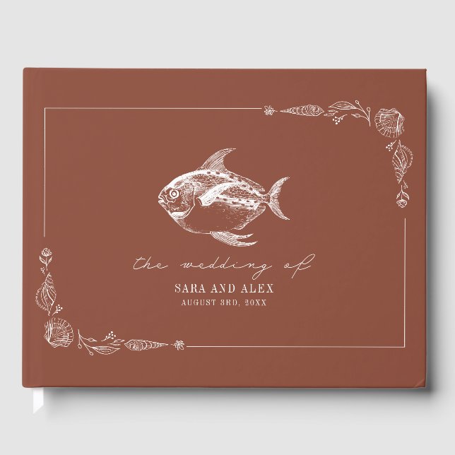 Libro De Visitas Boda Rustic Fish Terracotta Beach (Anverso)