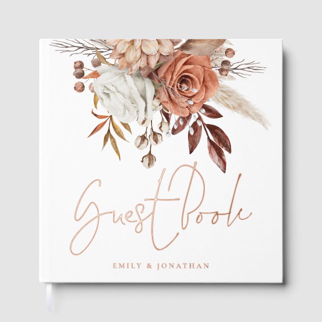 Libro De Visitas Boda Rustic Terracotta Autumn Florals (Anverso)