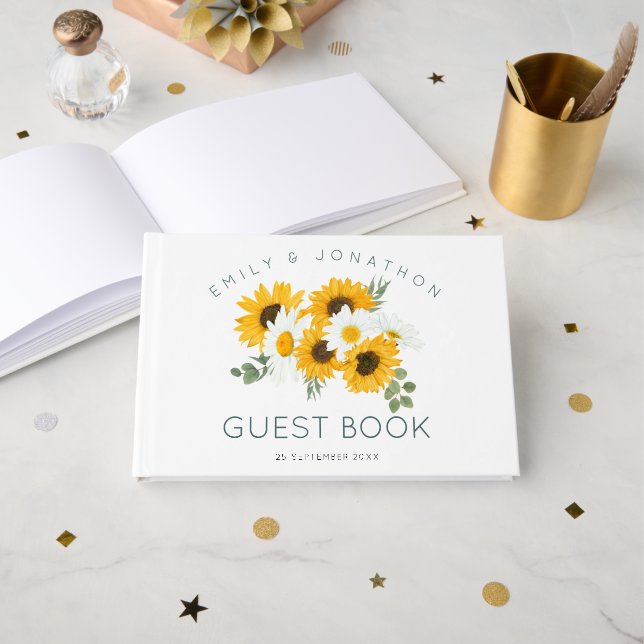 Libro De Visitas Boda Rustic Wildflowers Sunflowers (Anverso Abierto)