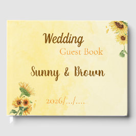 Libro De Visitas Boda Rústica Amarilla de Girasoles Románticos