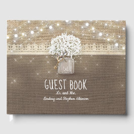 Libro De Visitas Boda Rústica Burlap y Baby's Breath Mason Jar