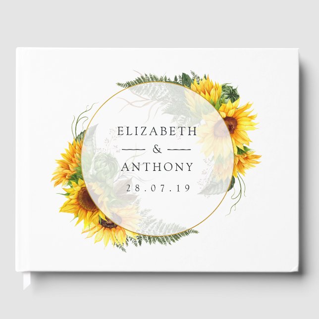 Libro De Visitas Boda rústica con girasoles en acuarela (Anverso)