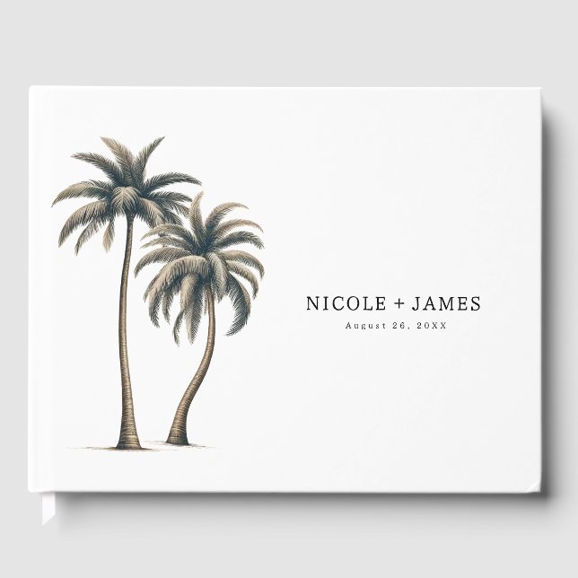 Libro De Visitas Boda Rústica Costera con Palma Tropical (Anverso)
