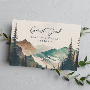 Libro De Visitas Boda Rústica de Bosque de Pino en Montaña con Acua
