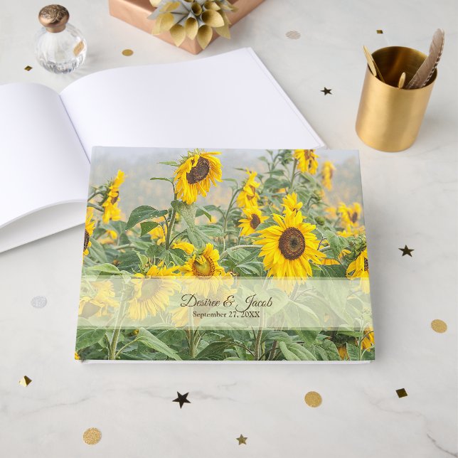 Libro De Visitas Boda Rústica de Campo Amarillo con Girasoles (Anverso Abierto)