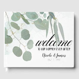 Libro De Visitas Boda Rústica de Eucalipto con Estilo Minimalista y