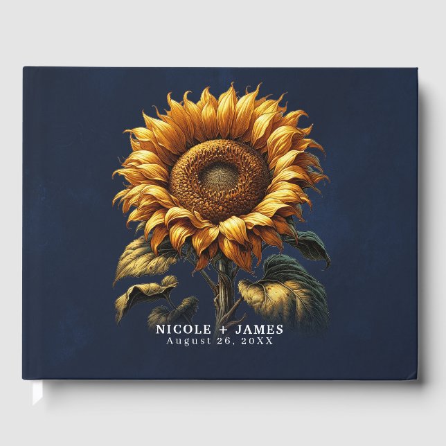 Libro De Visitas Boda Rústica de Girasoles Azules (Anverso)