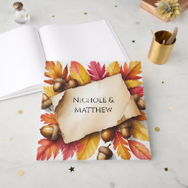 Libro De Visitas Boda rústica de hojas de otoño y bellotas al acuar