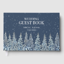 Libro De Visitas Boda rústica de invierno bosque azul marino
