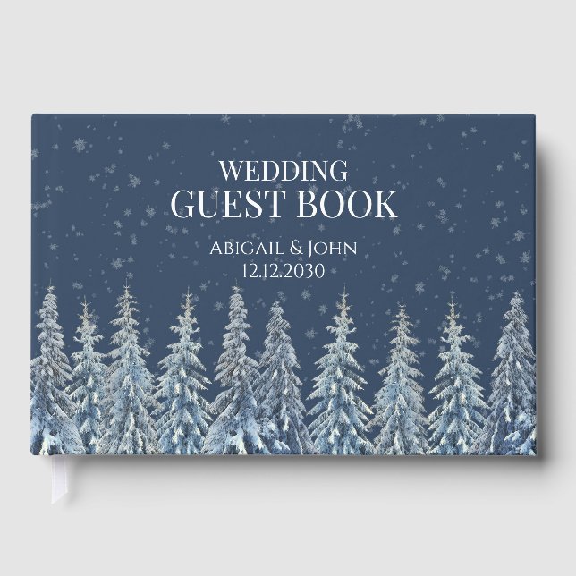 Libro De Visitas Boda rústica de invierno bosque azul marino (Anverso)