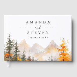 Libro De Visitas Boda Rústica de Otoño en Bosque de Pinos de Montañ