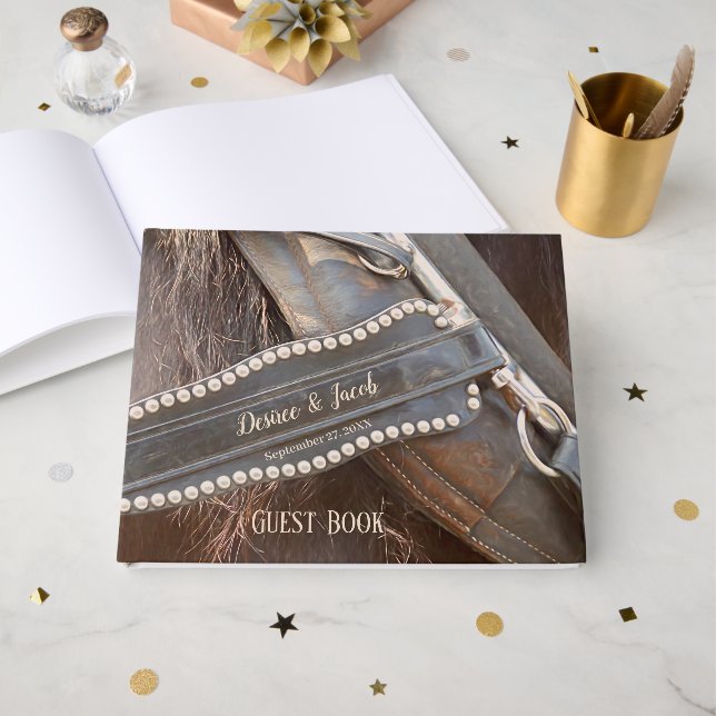 Libro De Visitas Boda Rústica Marrón Oeste Americano Caballo (Anverso Abierto)