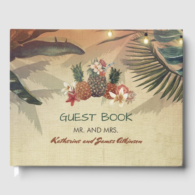 Libro De Visitas Boda Rustica Tropical en Playa (Anverso)