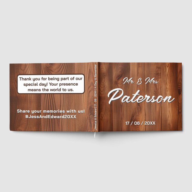 Libro De Visitas Boda rústica y elegante de madera (Lleno)