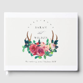 Libro De Visitas Boda Rústico Boho Red Floral Stag Antlers