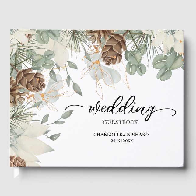 Libro De Visitas Boda rústico de bosques botánicos y pinecones (Anverso)