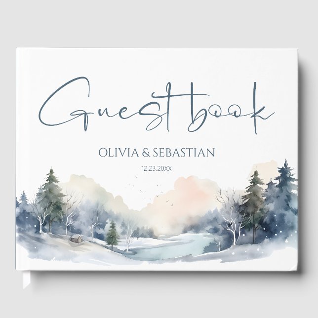 Libro De Visitas Boda rústico de bosques de invierno en Woodland (Anverso)