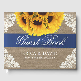 Libro De Visitas Boda Rústico De Cinta Azul De Giro