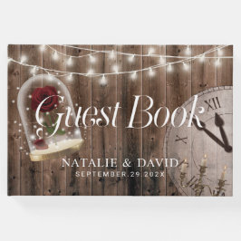 Libro De Visitas Boda Rústico de cuento de hadas Rosa de Glass Dome