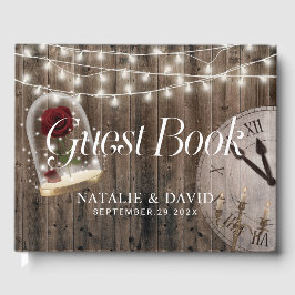 Libro De Visitas Boda Rústico de cuento de hadas Rosa de Glass Dome