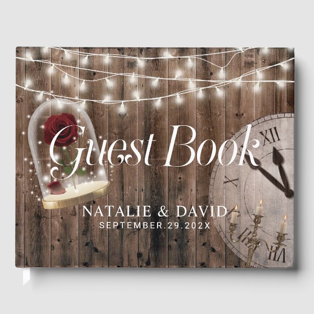 Libro De Visitas Boda Rústico de cuento de hadas Rosa de Glass Dome (Anverso)