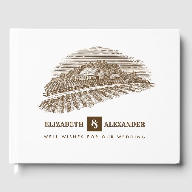 Libro De Visitas Boda Rústico de dibujo agrícola (Anverso)