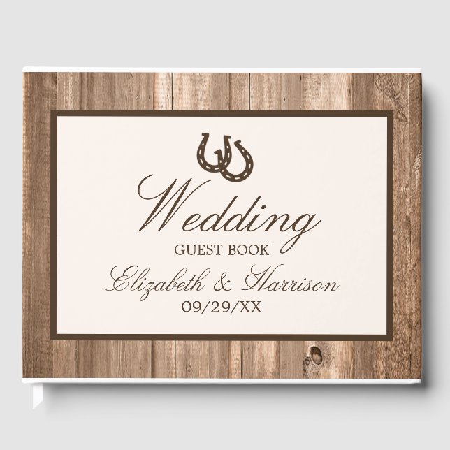 Libro De Visitas Boda Rústico de Herradura y Madera Marrón (Anverso)