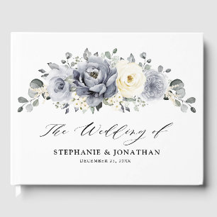 Libro De Visitas Boda Rústico de Invierno de Marfil Gris Plateado