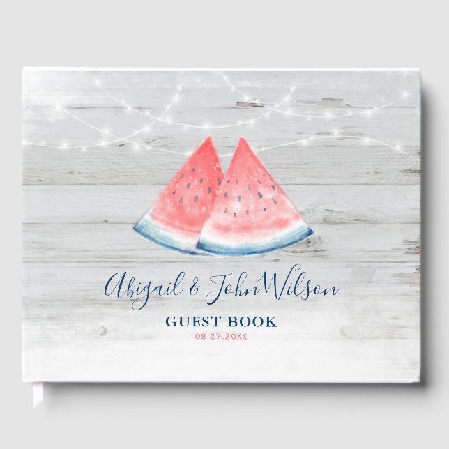 Libro De Visitas Boda Rústico de la sandía de la madera en el campo (Anverso)