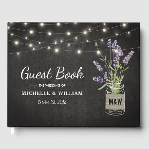 Libro De Visitas Boda Rústico de Lavanda Mason Jar Lights