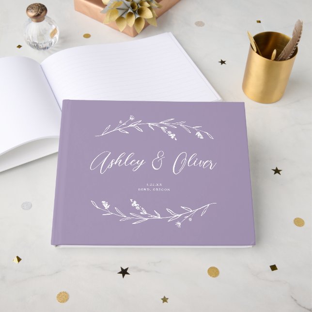 Libro De Visitas Boda Rústico Elegante Lavanda Purple Wildflowers (Anverso Abierto)