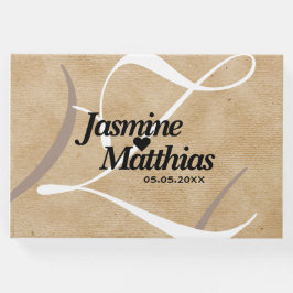 Libro De Visitas Boda Rústico Elegante Monograma Vintage Burlap