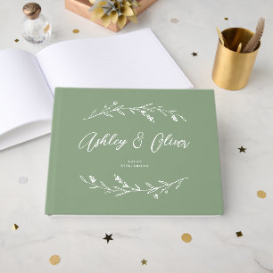Libro De Visitas Boda Rústico Elegante Sage Green Wildflowers
