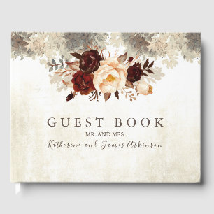 Libro De Visitas Boda Rústico Floral de Borgoña