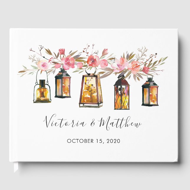 Libro De Visitas Boda Rústico Floral Lantern (Anverso)