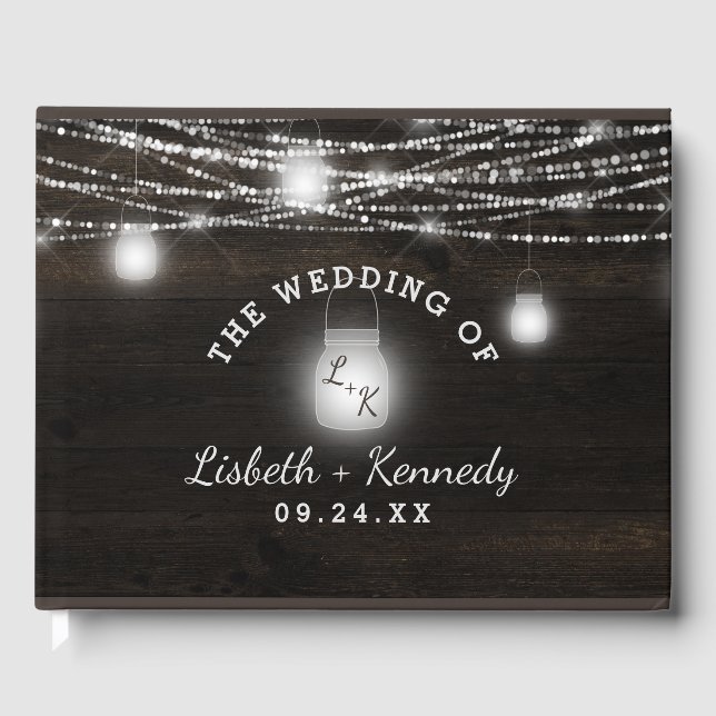 Libro De Visitas Boda Rústico Rústico De Madera Oscura Y Mason Jars (Anverso)