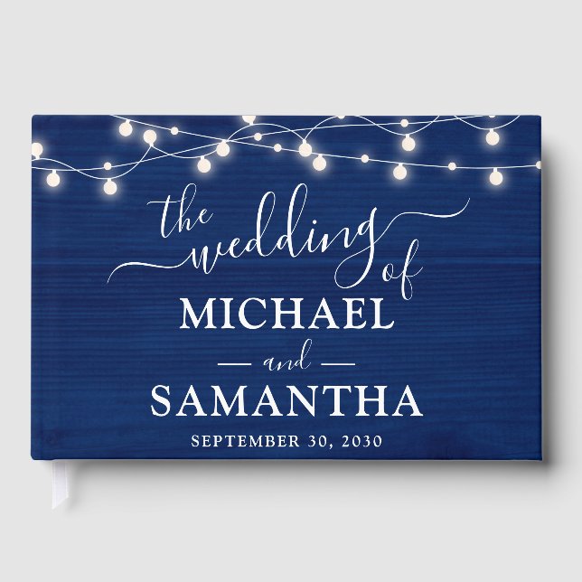 Libro De Visitas Boda Rústico Sencillo Elegante Madera Azul (Anverso)