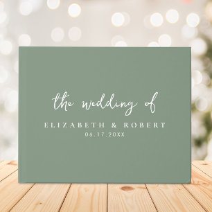 Libro De Visitas Boda Sage Green Sage de guión sencillo elegante