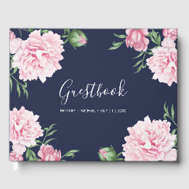 Libro De Visitas Boda selecta de peones rosados con flores botánica