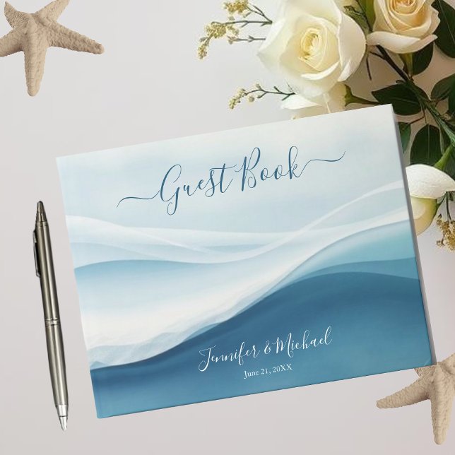 Libro De Visitas Boda Serena en la Playa Azul (Serene Blue Beach Abstract Wedding Guest Book)