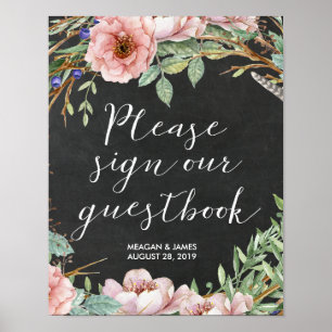 libro de visitas boda signo floral elegante