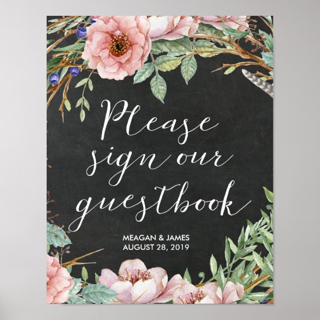 libro de visitas boda signo floral elegante (Frente)
