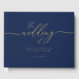 Libro De Visitas Boda Simple Dorado Azul Marino