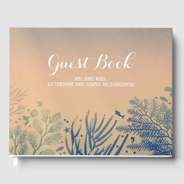 Libro De Visitas Boda subacuático Verde azulado de playa tropical (Anverso)