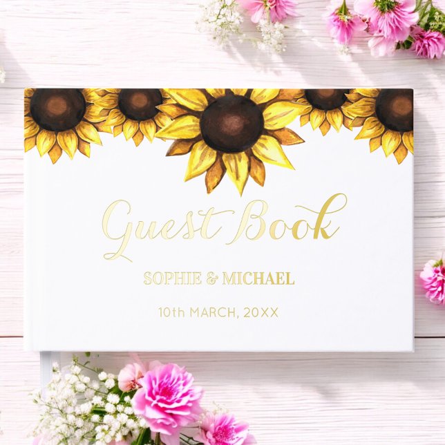 Libro De Visitas Boda Sunflower Floral White (Subido por el creador)