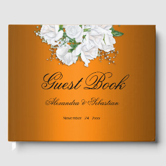 Libro De Visitas Boda Tangerine Elegant White Roses
